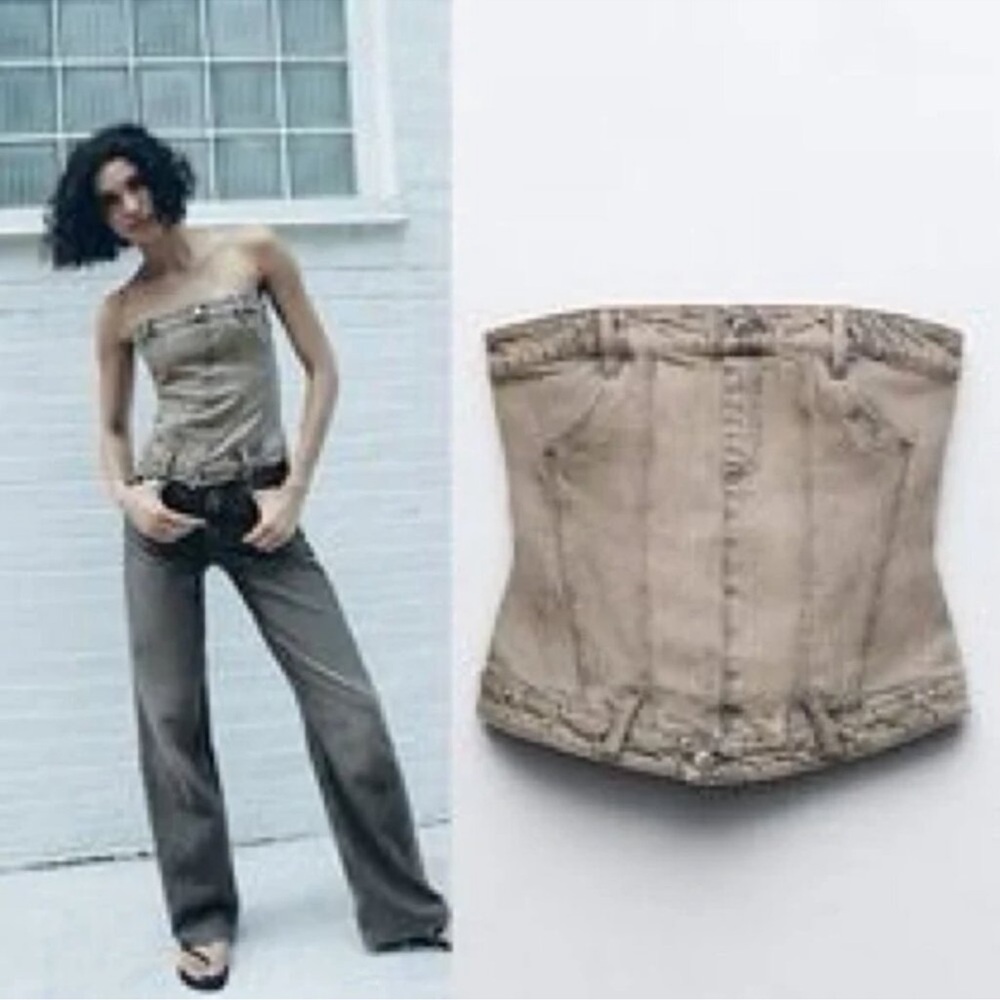 NWT Zara gray denim corset VIRAL FAMOUS